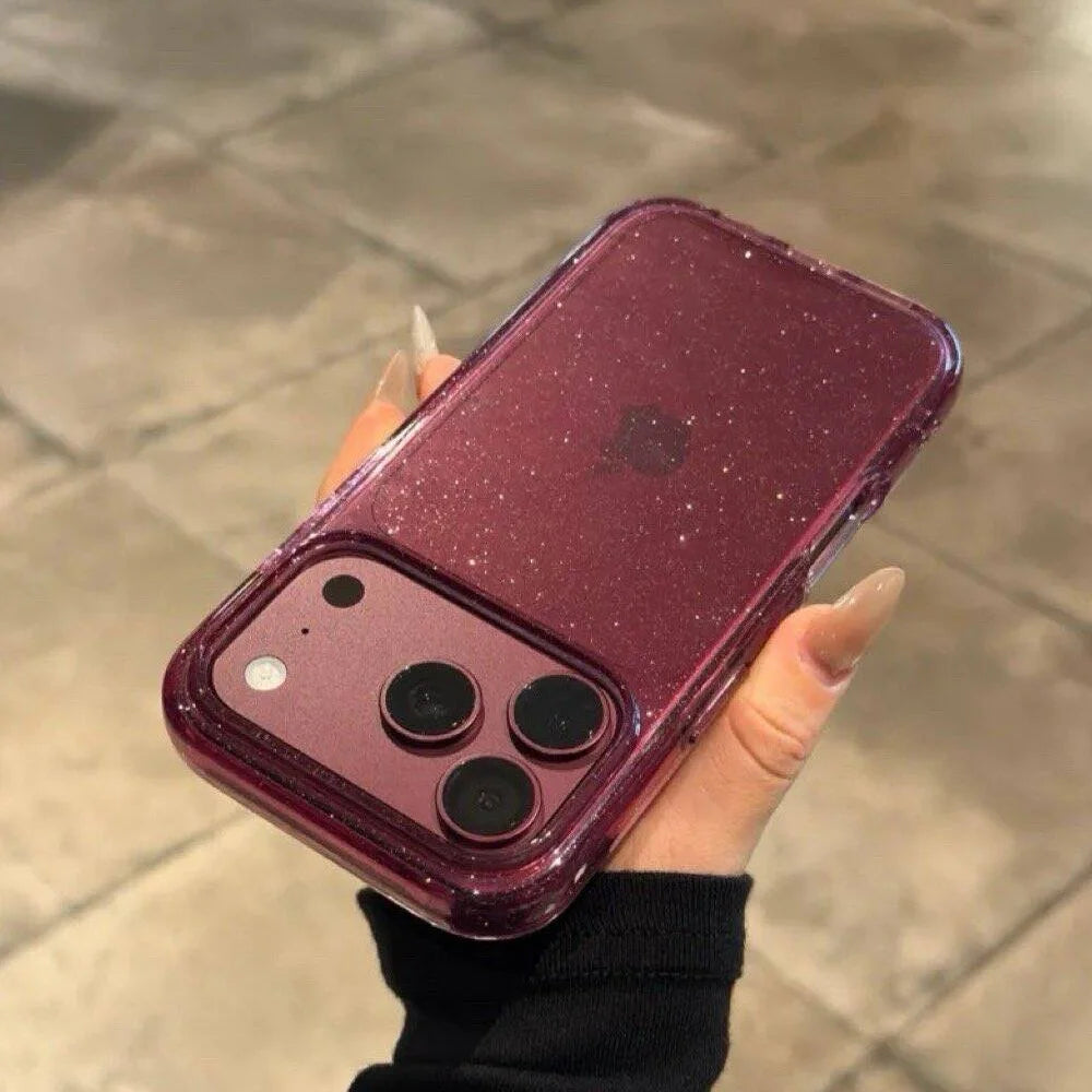 Funkelnde Bordeauxrote Schutzhülle für iPhone 18 Pro & iPhone 18 Pro Max – Transparente Weiche Hülle mit Glitzerdetails Kaufschwan®