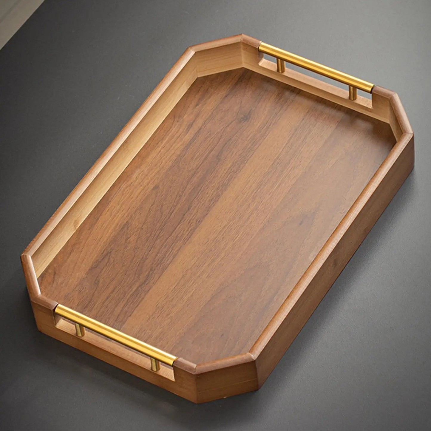 Achteckiges Holz-Serviertablett mit Griffen – Auslaufsicheres Frühstücks-im-Bett-Tablett für Couchtisch, Barwagen & Farmhouse-Deko