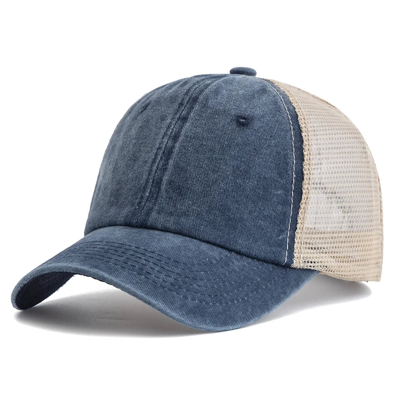 Hot Sale Unisex Trucker Hut | Mehrfarbige Einfarbige Baseballkappe | Washed Cotton Kappe für Herren & Damen Kaufschwan® Marineblau 55cm-60cm
