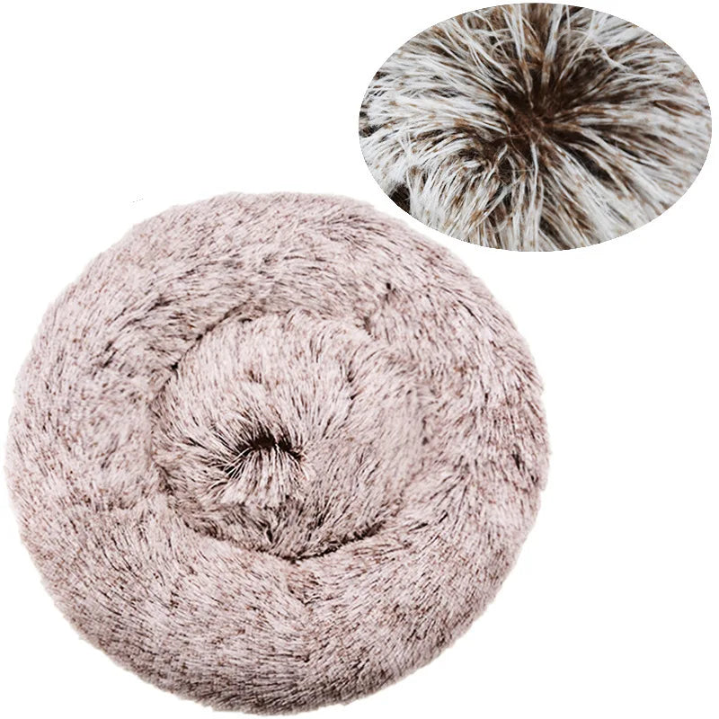 Rundes Plüsch Haustierbett – Weiches Warmes Hund- und Katzenbett Kaufschwan® Beige/Braun 40cm