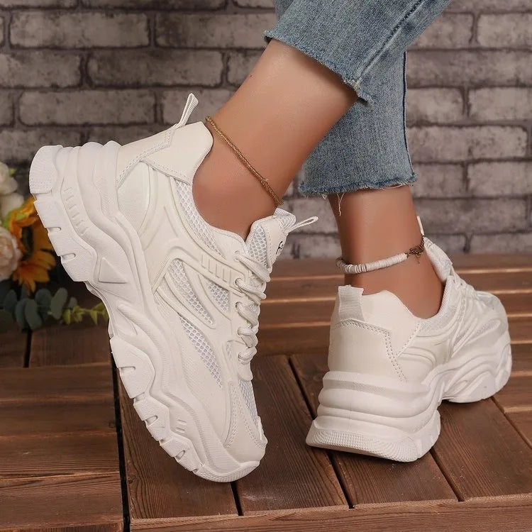 Neue Damen Plateau-Sneaker – Runde Zehenform, Mesh Tennisschuhe | Herbstmode Atmungsaktive & Bequeme Sportschuhe Kaufschwan®