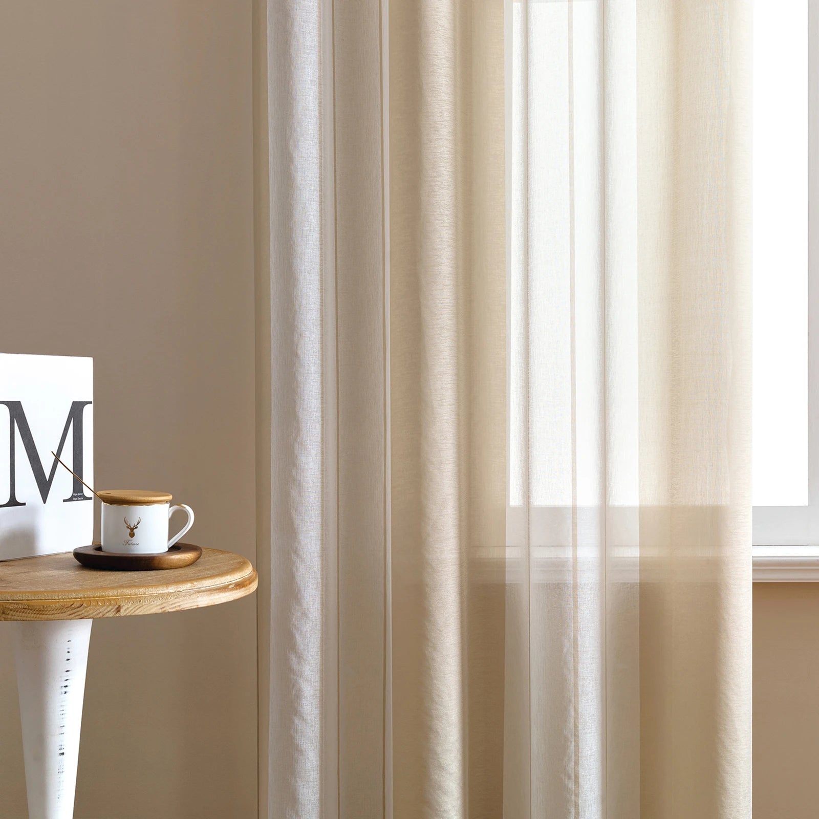 Moderner Gestreifter Halb Transparenter Voile Vorhang mit Ösen für Wohnzimmer Schlafzimmer Büro 2 Stück/Set Kaufschwan®