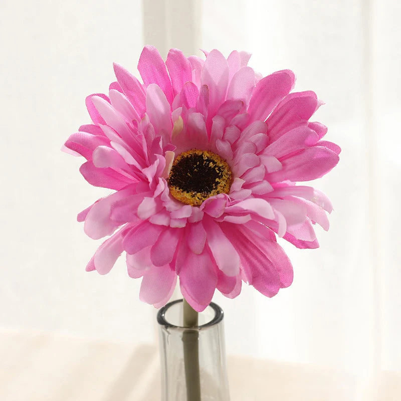 5/10 Stück Künstliche Seiden-Gerbera-Blütenköpfe – Realistische Margeriten für Hochzeit, Garten & Wohnraumdekoration Kaufschwan® Tiefrosa 10 Stück