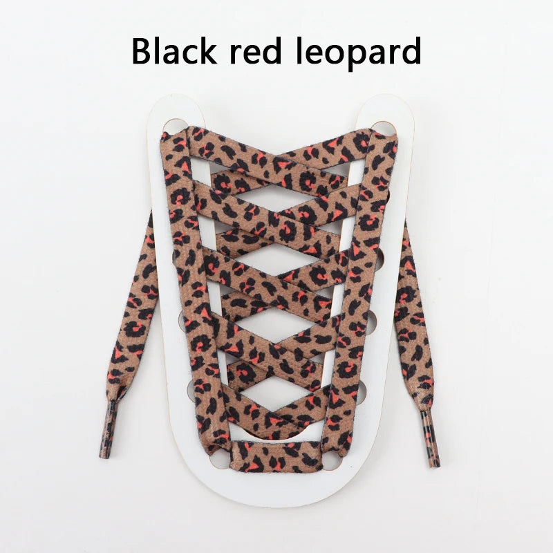 Tiermuster Schnürsenkel – Flache Modische Laces für Sneaker | Tiger-, Schlangen- & Leoparden-Print 120/140/160cm Kaufschwan® Schwarz-roter Leopard 140cm