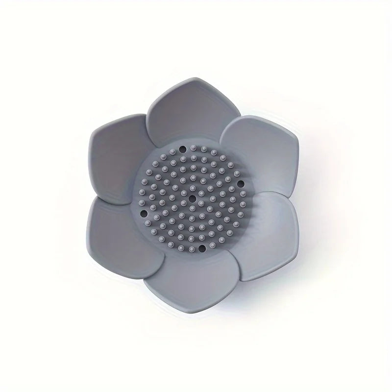 Lotus Silikon Seifenhalter – Rutschfeste Seifenschale mit Abfluss für Badezimmer Kaufschwan® Grau