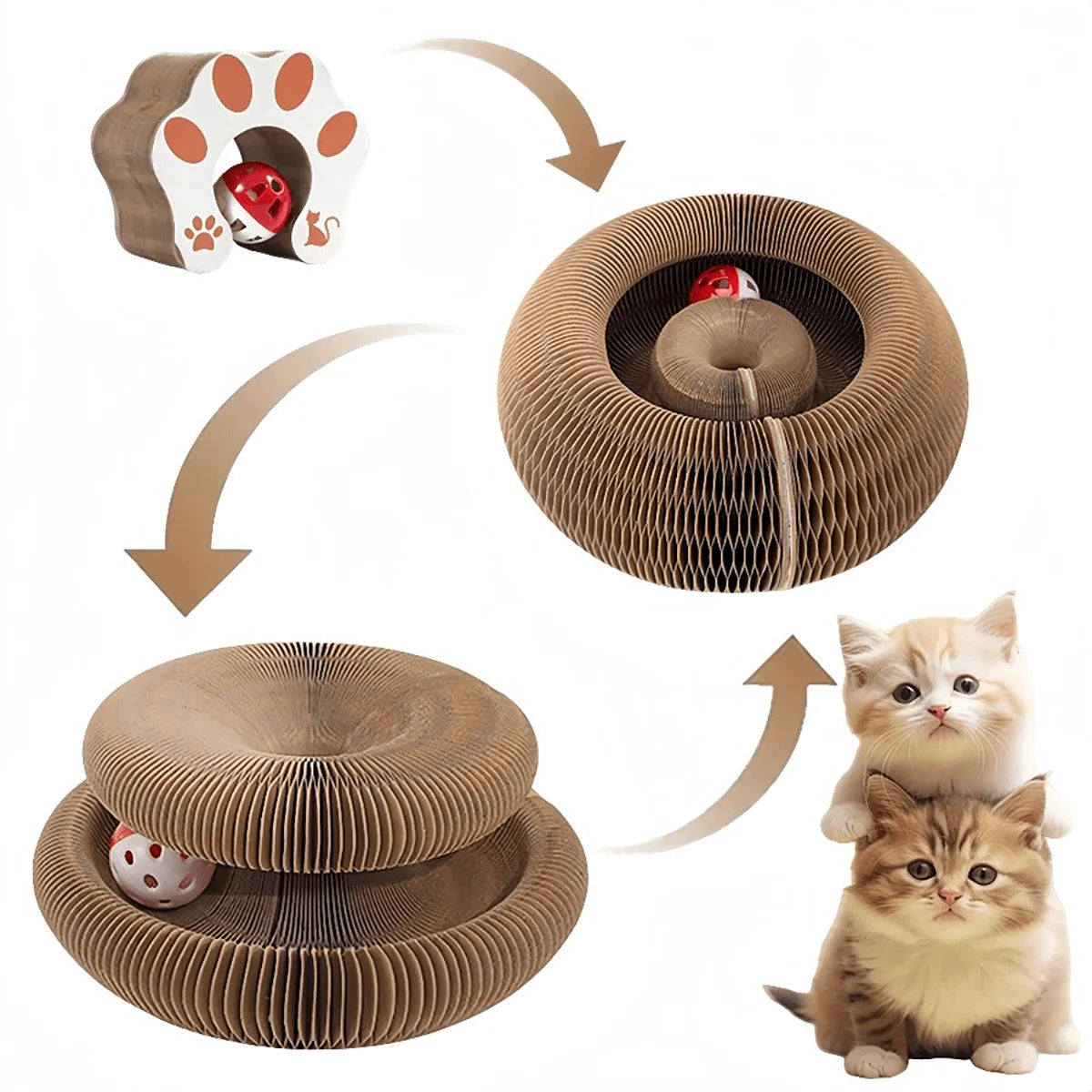 Faltbares Mehrstufiges Kratzbrett für Katze – Papp-Kratzspielzeug mit Glöckchen & Katzenminze für Kätzchen Kaufschwan®