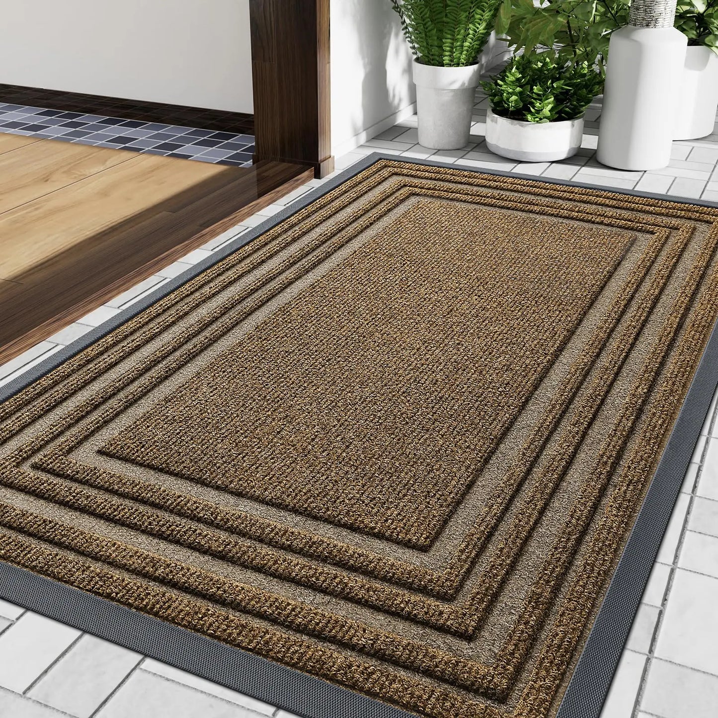 Gummi-Fußmatte – Rutschfest, Flach, Strapazierfähig für Außen- und Innenbereich Kaufschwan® Braun 81.5x119.5cm