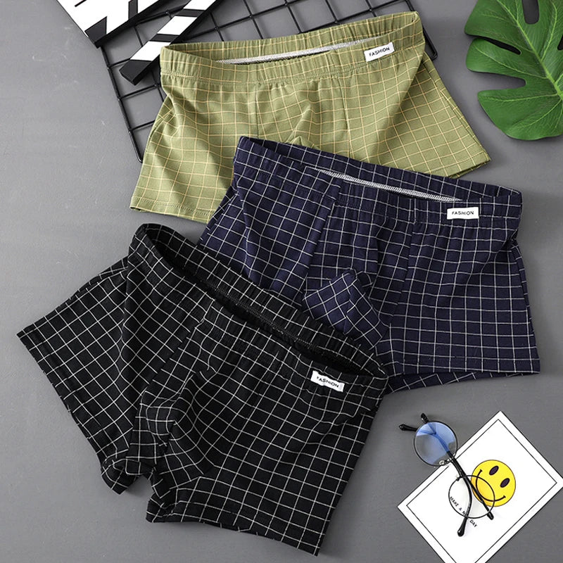 3er-Pack Herren Boxershorts aus Baumwolle | Atmungsaktive Kariert Boxershorts | Bequeme Unterwäsche | Größen M–3XL Kaufschwan® Armeegrün Marineblau Schwarz M