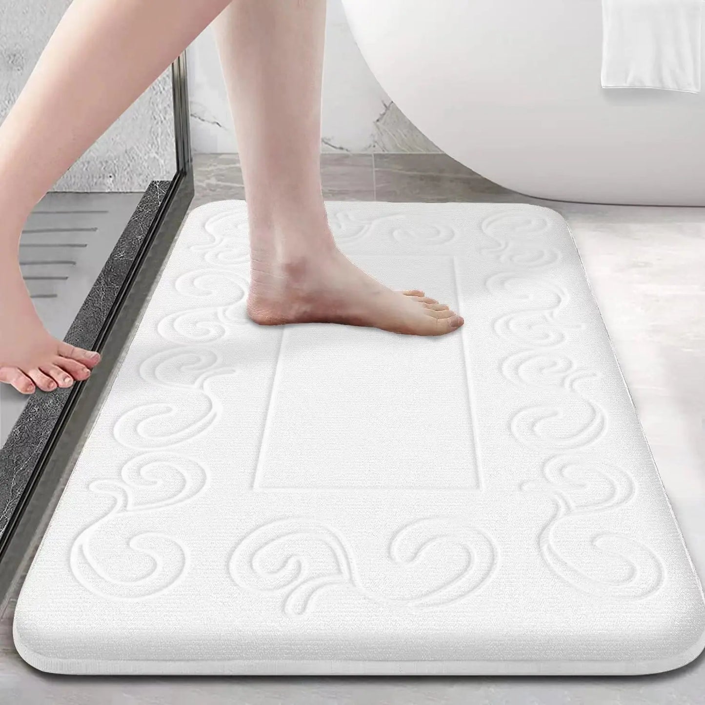 Ultraweiche Rutschfeste Saugfähige Badezimmermatte – Maschinenwaschbarer Badteppich Kaufschwan® Weiß 50cm x 80cm