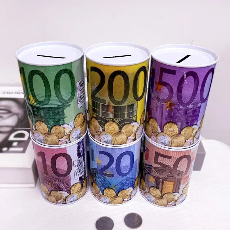 Zylindrische Euro Design Blech Sparbox – Wiederverwendbare Münz Aufbewahrung für Zuhause Kaufschwan®