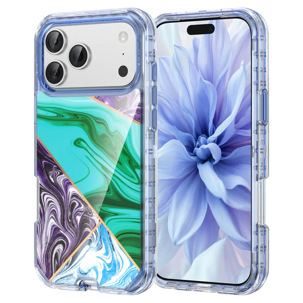 3-in-1 Mehrschichtige Stoßfeste Armor-Schutzhülle für iPhone 18 Pro & iPhone 18 Pro Max – Marmoroptik mit Veredelten Details Kaufschwan® Grün iPhone 18 Pro