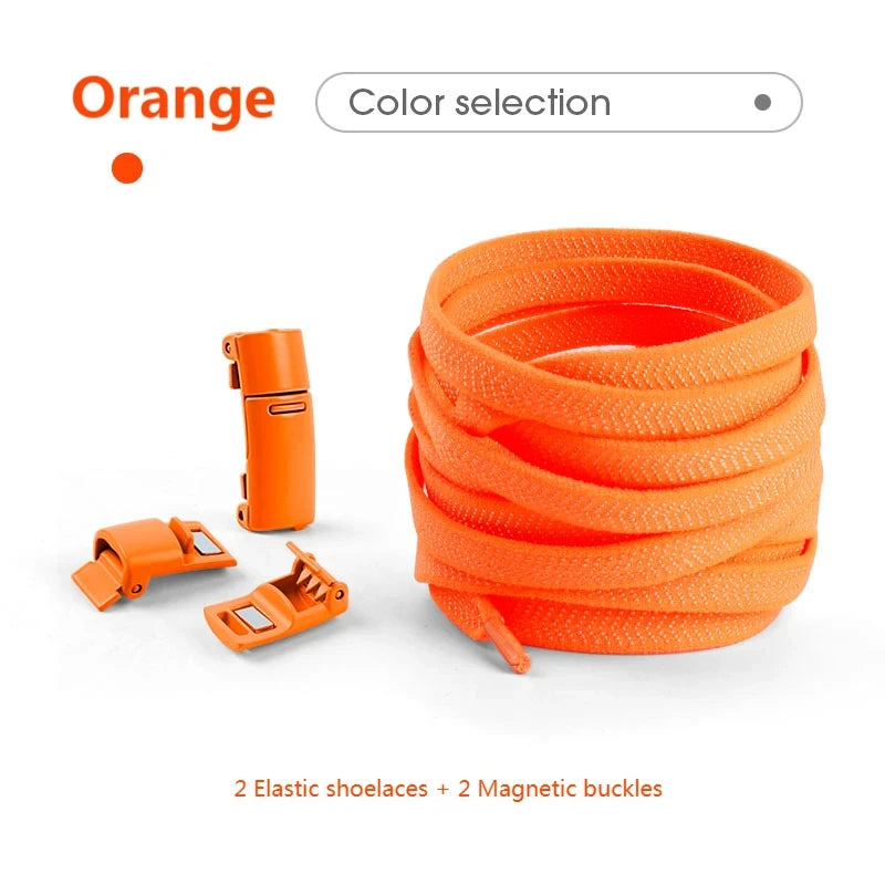 Magnetische No-Tie Elastische Schnürsenkel – Schnelles Verriegelungssystem für Sneaker | Unisex Schuhzubehör für Kinder & Erwachsene, 1 Paar Kaufschwan® Orange