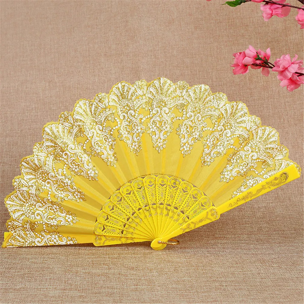 Retro Faltfächer | Kunststoff mit Goldpuder | Weißer Hochzeits- & Partyfächer im Chinesischen Stil Kaufschwan® Design 9