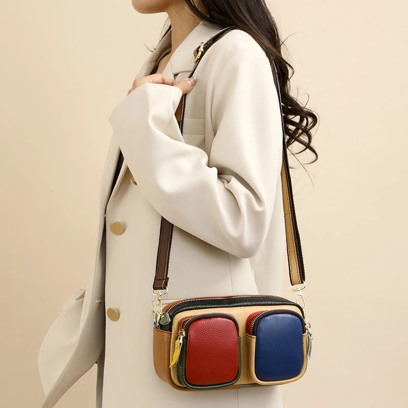 Hochwertige Leder Messenger Bag – Luxus Damen Schulter Handtasche mit Mehreren Fächern & Modische Geldbörse