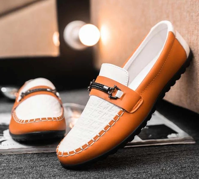 Herren Leder-Loafer – Klassische Runde Mokassins | Flache Slip-On Freizeitschuhe aus Weichem PU-Leder für Büro & Alltag