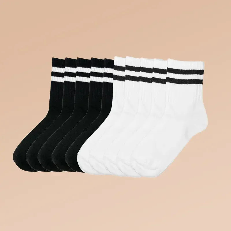 5/10 Paare Damen Gestreifte Kniestrümpfe | Bequeme & Atmungsaktive Mittellange Socken & Strümpfe Kaufschwan®