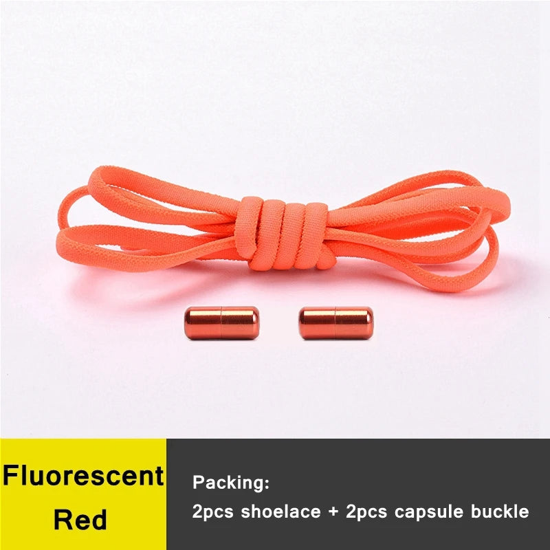 21 Farben No-Tie Schnürsenkel – Elastische Laces mit Rundem Metallverschluss | Schnelle Slip-On Sneaker Laces für Damen & Herren, 1 Paar Kaufschwan® Fluoreszierendes Rot 100cm