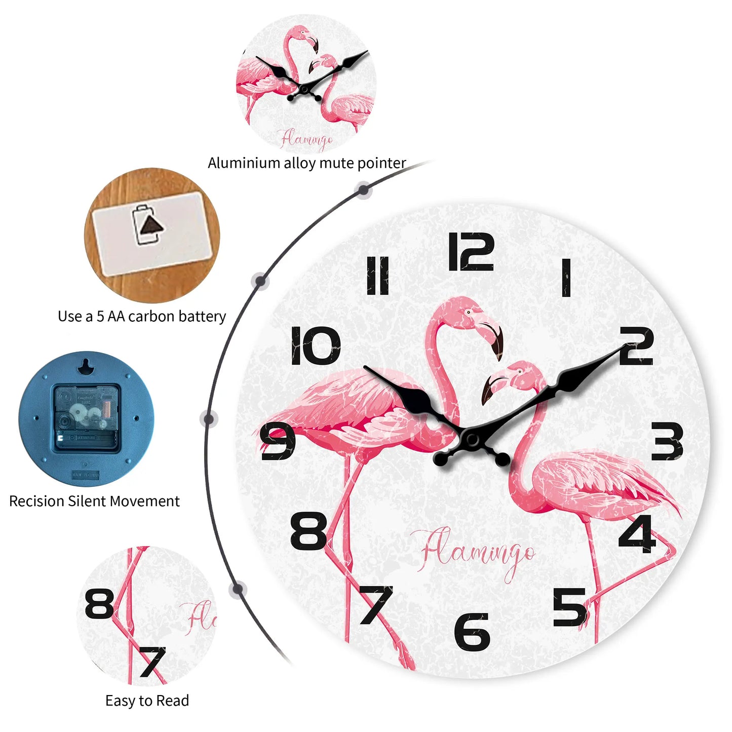 Rosa Flamingo Holz Wanduhr – Leise Quarz Deko Uhr Kaufschwan®