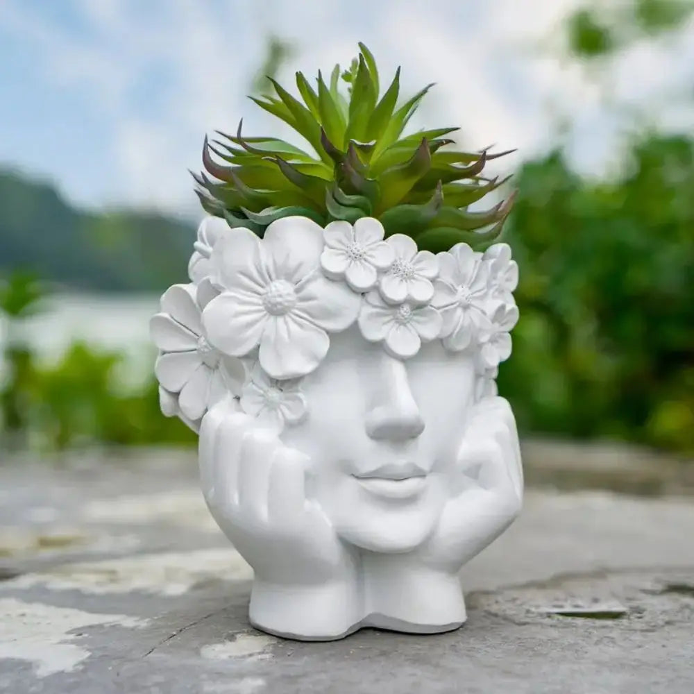 Kreativer Blumentopf mit Frauen Gesicht – Flower Girl Resin Pflanztopf | Moderne Desktop Kunst Skulptur für Garten & Wohndeko Kaufschwan®