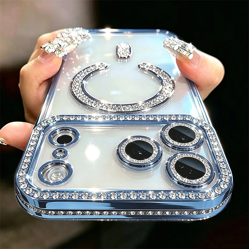 Funkelnde Transparente Magnethülle für iPhone 18 Pro & iPhone 18 Pro Max – Kristalloptik, Kabelloses Laden & Stoßschutz Kaufschwan® Blau iPhone 18 Pro