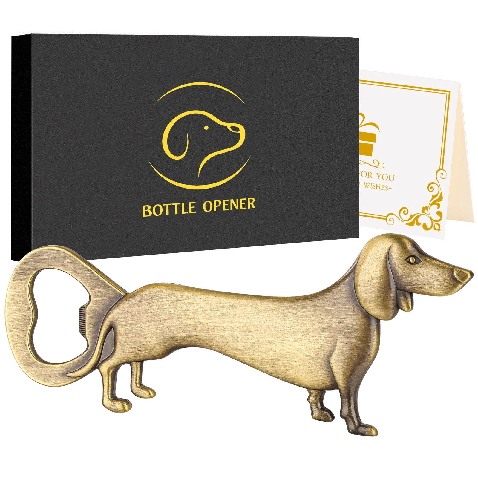 Dackel Flaschenöffner – Metall Hunde Design Geschenk für Männer Kaufschwan® Bronze mit Box
