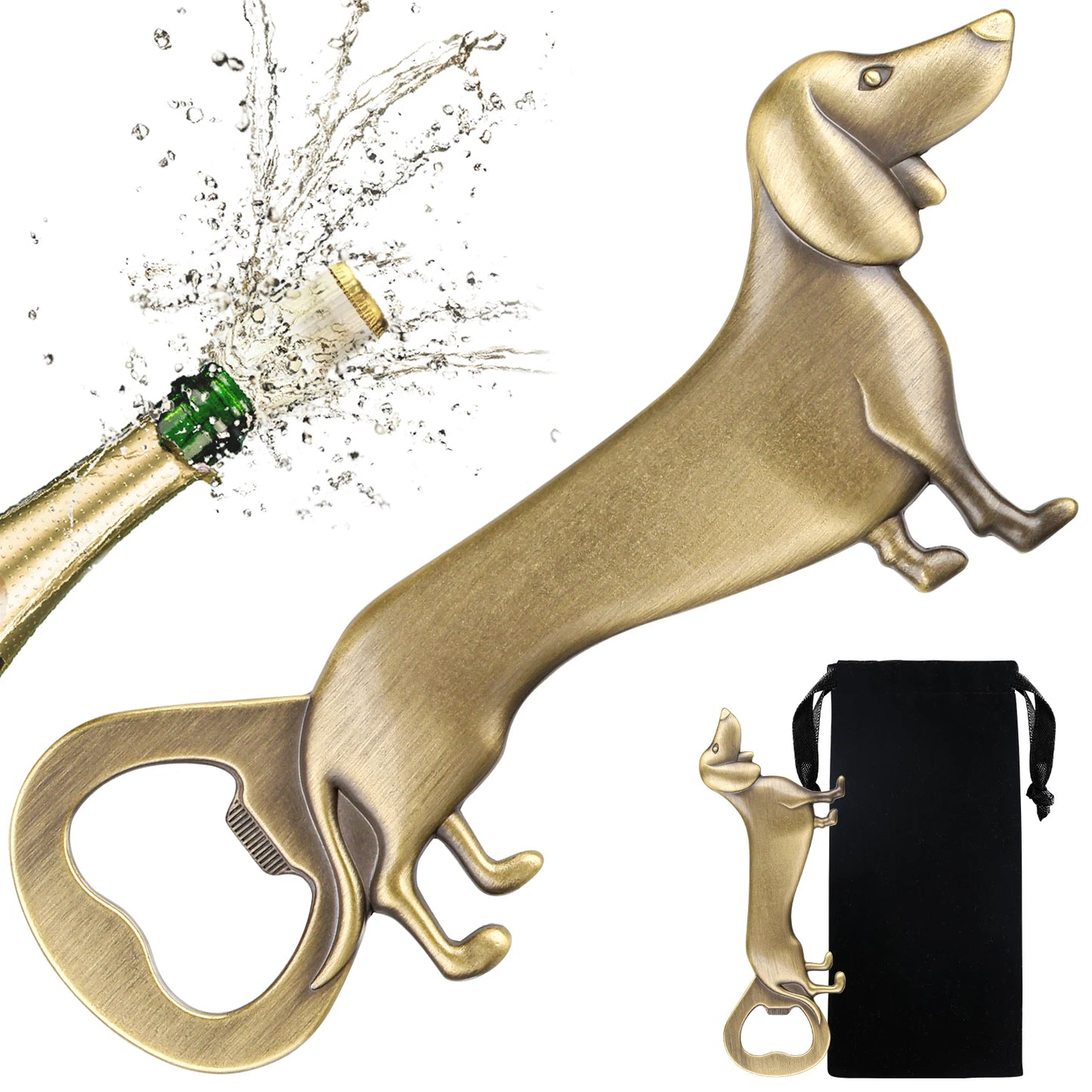 Dackel Flaschenöffner – Metall Hunde Design Geschenk für Männer Kaufschwan® Bronze mit Tasche