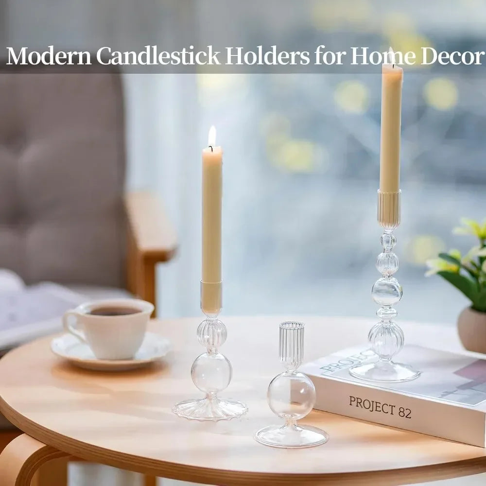 Transparente (3 Stück) Kerzenhalter – Elegante Gewellte Kerzenständer für Stabkerzen zur Wohn- & Party Dekoration Kaufschwan®