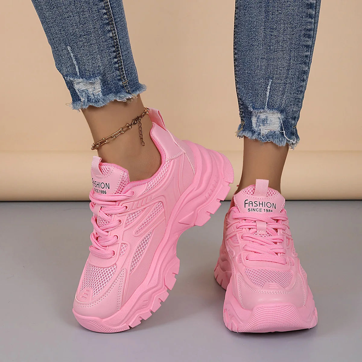Neue Damen Plateau-Sneaker – Runde Zehenform, Mesh Tennisschuhe | Herbstmode Atmungsaktive & Bequeme Sportschuhe Kaufschwan®