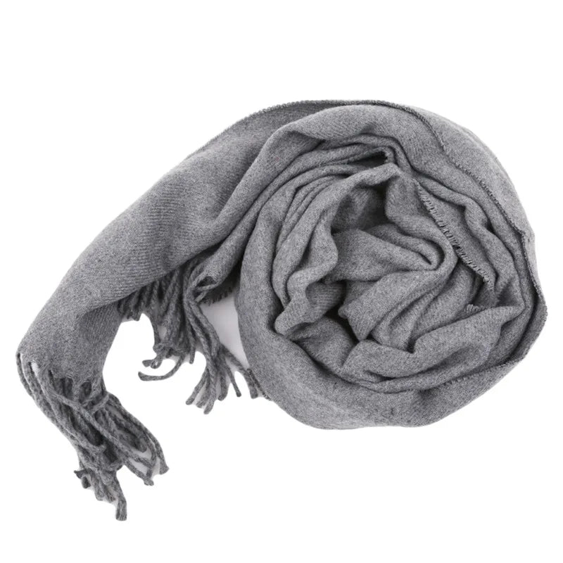 Herbst & Winter Einfarbiger Kaschmir-Imitat Schal | Dickes Lang-Tassel Umschlagtuch für Herren & Damen – Warmer Monochrom Schal Kaufschwan® Dunkelgrau