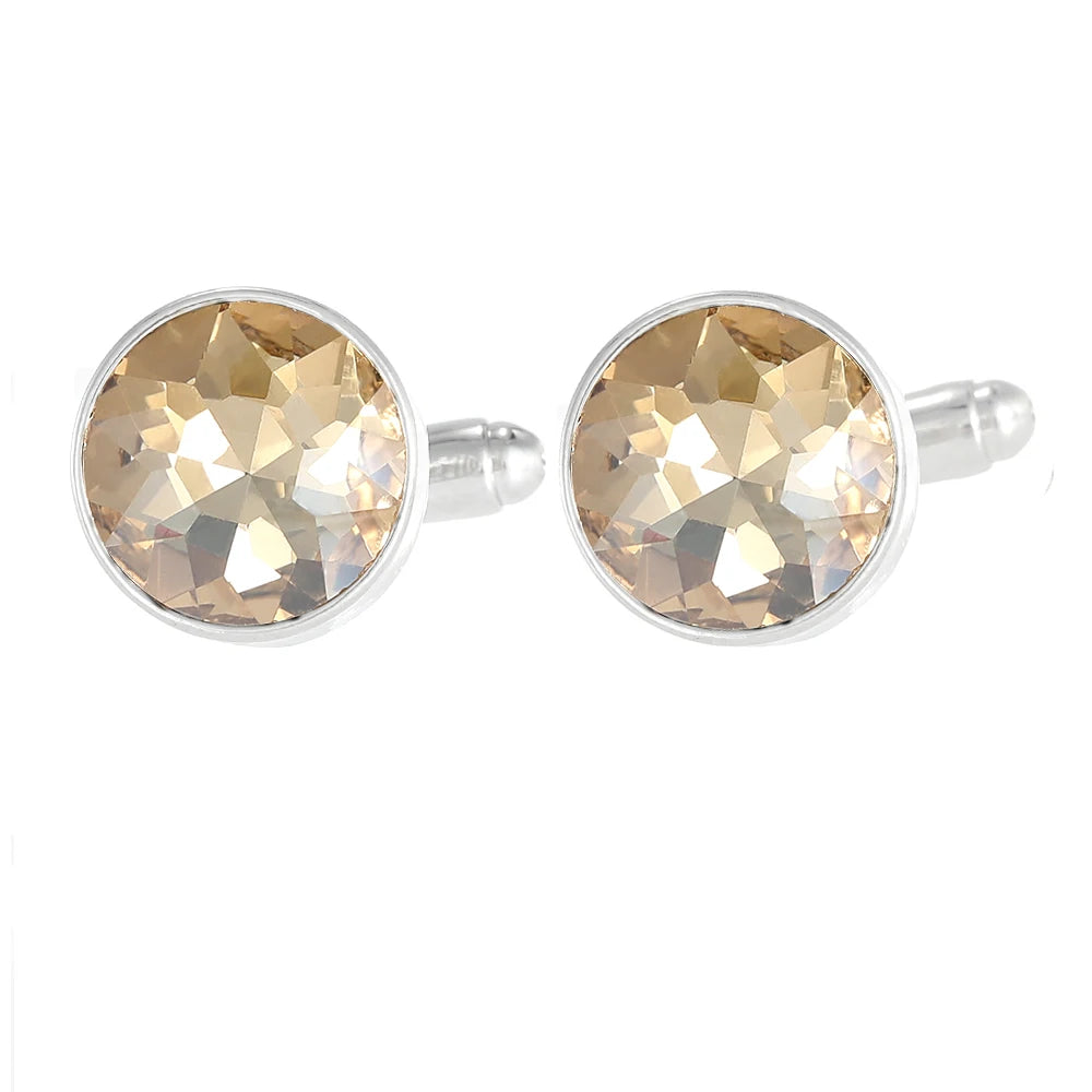 Herren Manschettenknöpfe mit Kristallstein – 18 Farben | Runde Elegante Ärmelknöpfe für Business, Hochzeit & Feier Kaufschwan® Champagner