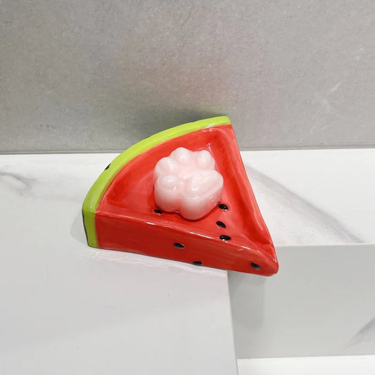 Wassermelonen-Keramik-Seifenschale – Niedlicher Seifenhalter ohne Wasseransammlung für Waschbecken & Badezimmer Kaufschwan®