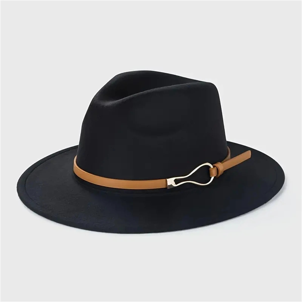 Damen Western Cowboy Hut – Stylischer Flachkrempen-Wollhut mit Leder Schnalle, Jazz-Accessoire für Herren Kaufschwan® Schwarz 57cm
