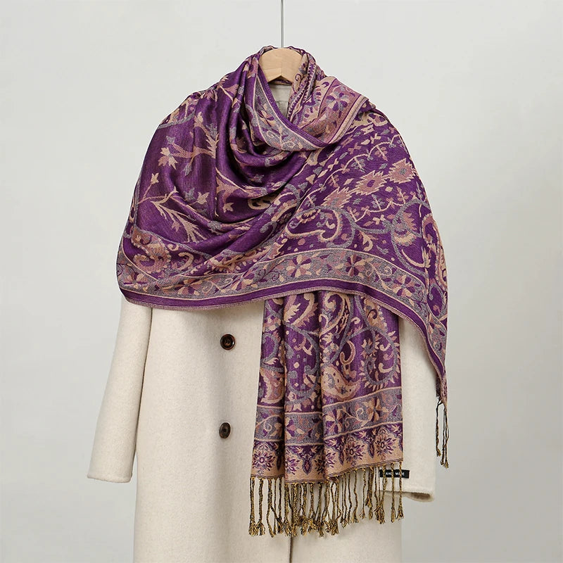 Pashmina Hijab Schal – Damen Langer Kaschmir Schal | Luxus Weicher Foulard, Turban & Muslimisches Kopftuch Kaufschwan® Lila-Beige