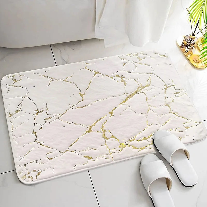 Inyahome Badematte Weiß & Gold – Weich, Rutschfest, Saugfähig Kaufschwan®
