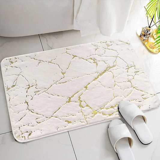Inyahome Badematte Weiß & Gold – Weich, Rutschfest, Saugfähig Kaufschwan®