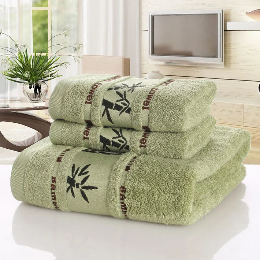 Bambusfaser Handtuch Set – Luxuriös Dick & Saugfähig | Weiche Bade- & Gesichtstücher für Erwachsene, Badezimmer & Strand Kaufschwan® Grün 34x75cm