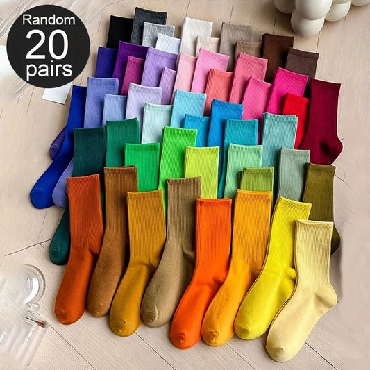 10/20 Paare Bonbonfarbene Kniesocken | Unisex Streetstyle Sport Mittellang für Herbst & Winter | Damen Strümpfe & Hosiery Kaufschwan® Bunt - 20 Paare Einheitsgröße