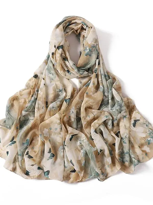 Sommer Boho Chiffon Hijab – Leopard & Aquarell Muster | Ultraleichter Atmungsaktiver Muslimischer Schal für Strand & Reisen Kaufschwan® Beige