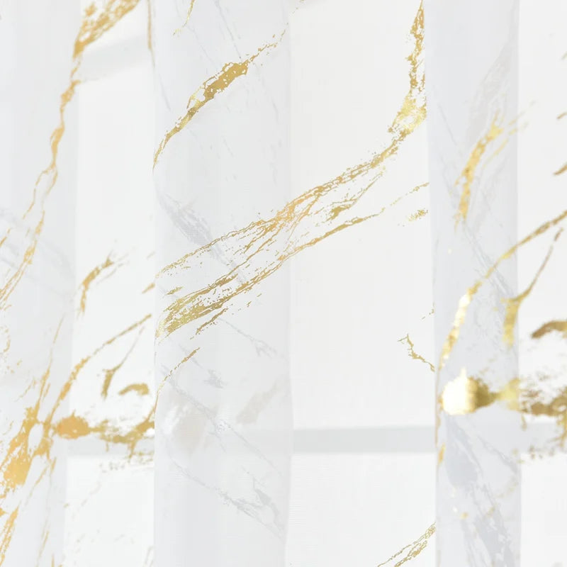 Marmor Goldfolie Transparenter Voile Vorhang mit Stangentasche für Küche Schlafzimmer Wohnzimmer Balkon Kaufschwan®