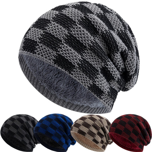 Unisex Slouchy Winter Beanie Mütze – Zweifarbige Grid-Strickmütze für Damen & Herren | Warme Oversize Mütze für Ski & Alltag Kaufschwan®
