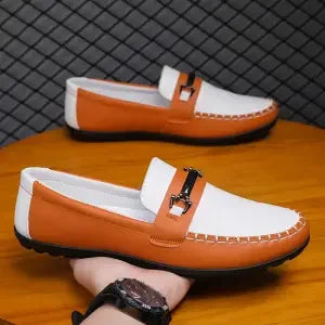 Herren Leder-Loafer – Klassische Runde Mokassins | Flache Slip-On Freizeitschuhe aus Weichem PU-Leder für Büro & Alltag