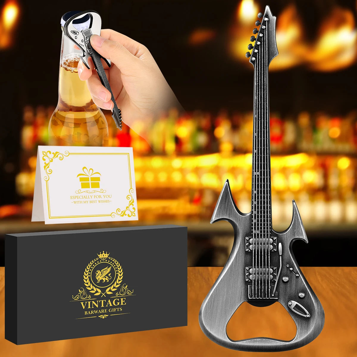 Gitarren Flaschenöffner aus Metall – Bronze/Grau Geschenk für Musikliebhaber Kaufschwan®