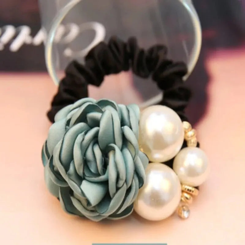 Perlen Rosen Blumen Haaraccessoires | Kamelien Haargummi Scrunchie | Eleganter Haarring für Damen Kaufschwan® Smaragdgrün