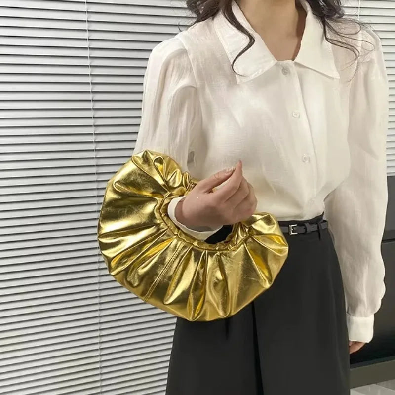 Metallic Falten Handtasche – Laser Silber Clutch & Schultertasche | Luxus Designer-inspirierte Damen Tote Kaufschwan®