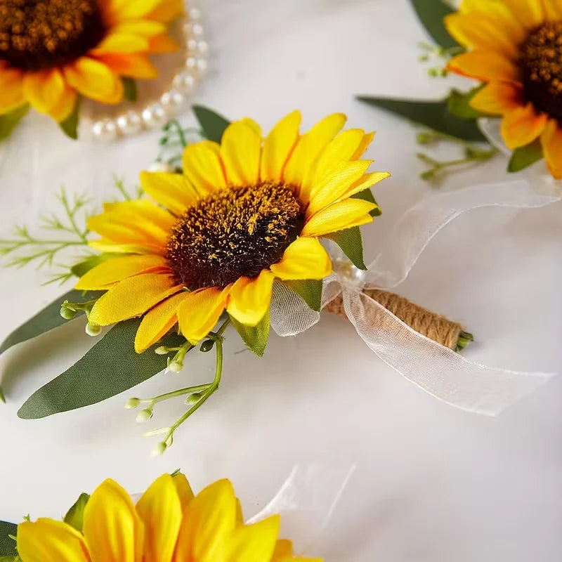Handgefertigte Sonnenblumen Hochzeitskorsage – Elegantes Armband für Brautjungfern und Bräutigam Kaufschwan®