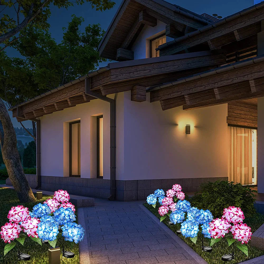 Solar LED 3-Kopf Hortensien-Rosenblumenlampe – Außen Garten, Rasen, Terrasse & Wegdekoration Kaufschwan®