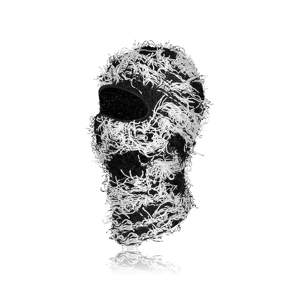 Motorrad Hip-Hop Balaclava – Gestrickte Vollgesichts-Skimütze im Used-Look | Damen Outdoor Camouflage Fuzzy Beanie Wintermütze