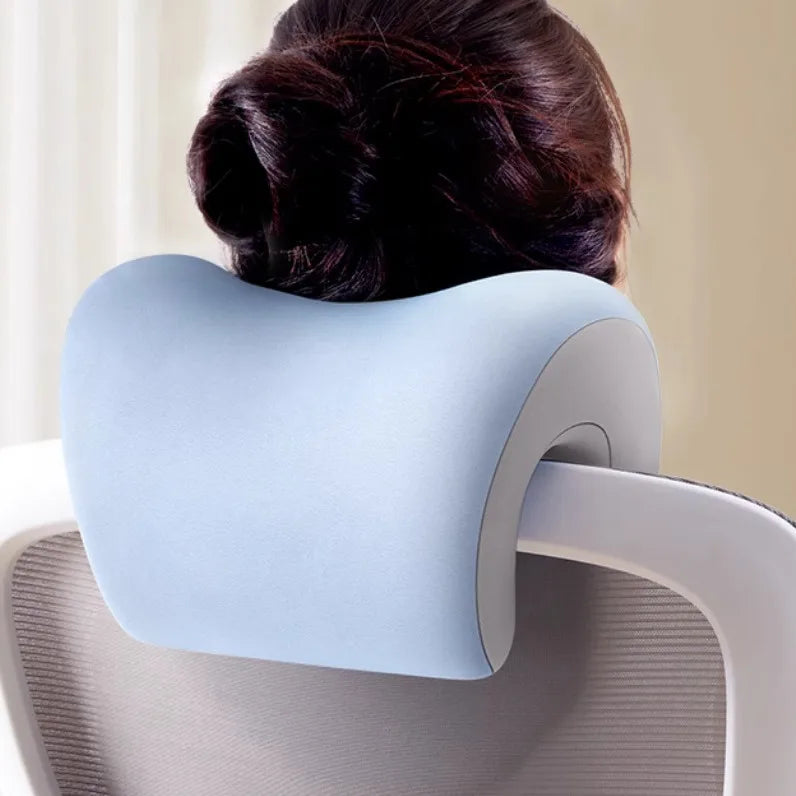 Ergonomisches Büro-Nackenkissen | Für Rückenlage & natürlichen Schlaf | Tragbares hellblaues Nackenstützkissen mit verstellbarem Gurt Kaufschwan®