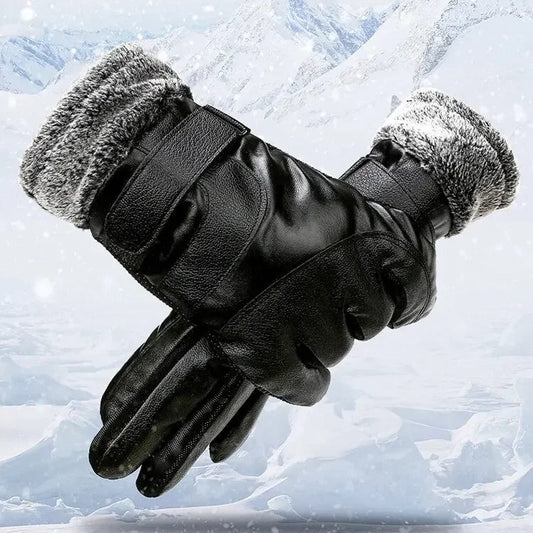 Leder Winterhandschuhe – Damen & Herren Fleece Gefüttert | Touchscreen Wasserdicht & Winddicht Motorrad- & Autofahrerhandschuhe Kaufschwan®