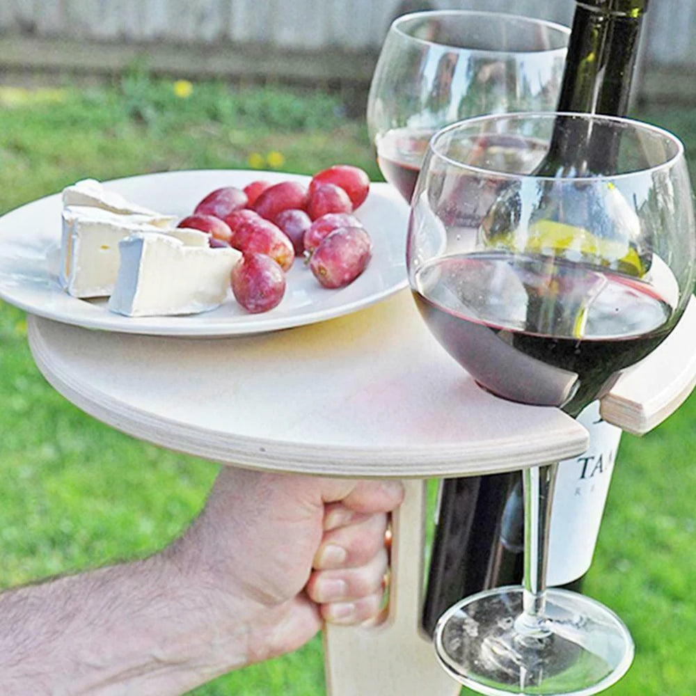 Tragbarer Faltbarer Holz Weintisch – Outdoor Glas- & Flaschenhalter | Picknick, Strand & Garten Party Wein Stand Kaufschwan®